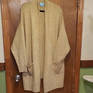 CeCe Tan Knit Open-Front Soft Cardigan